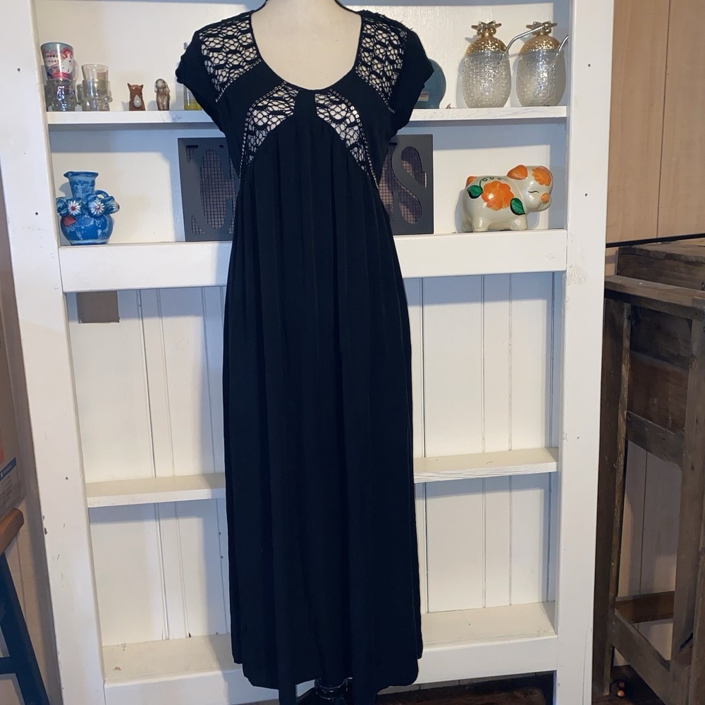Free People Black San Jose Short Sleeve Maxi Dress XS Boho